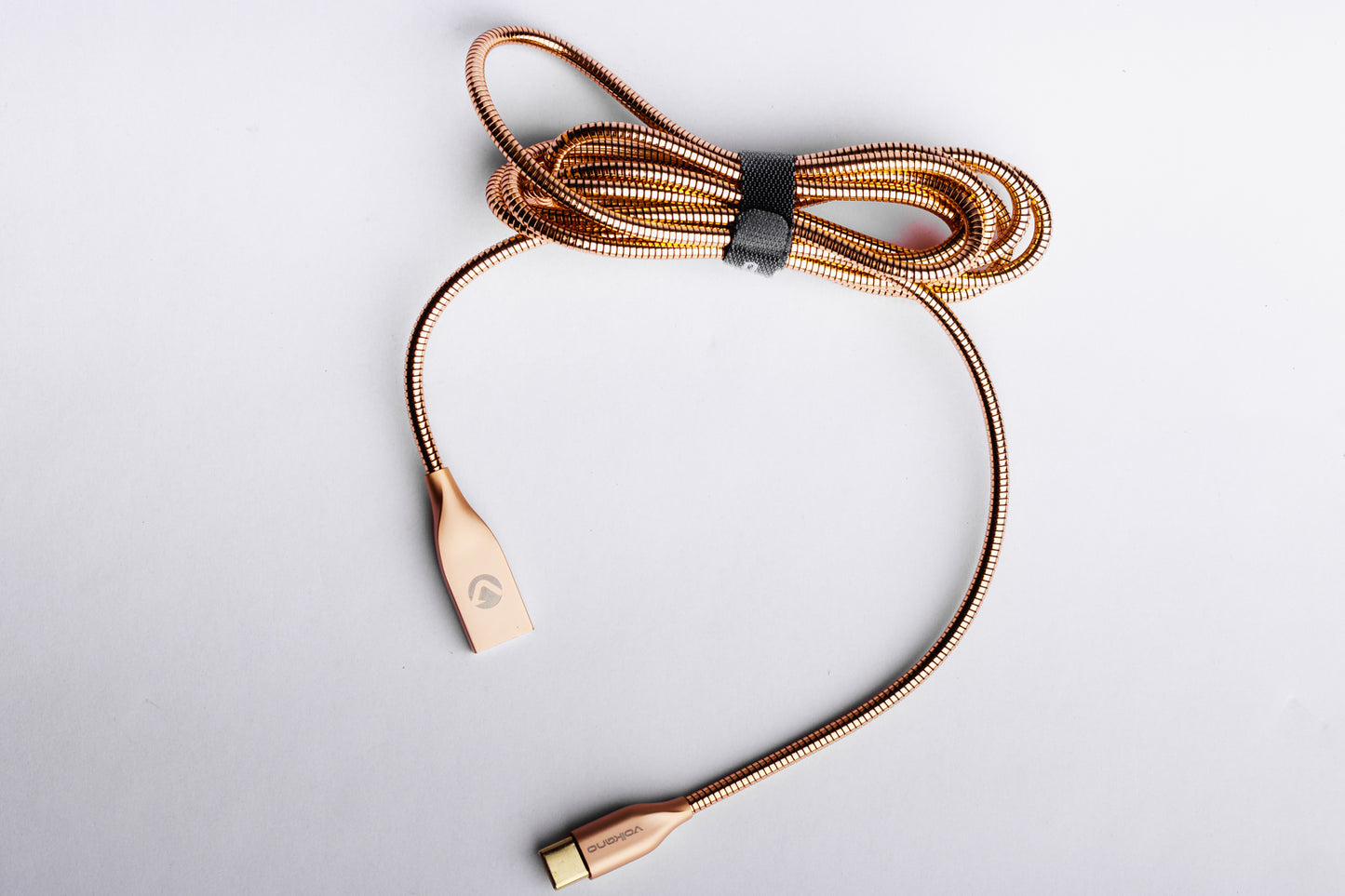Volkano Iron Series Round Metallic Spring Type-C Cable 6ft - Champagne Gold