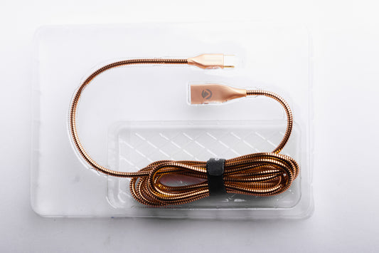 Volkano Iron Series Round Metallic Spring Type-C Cable 6ft - Champagne Gold